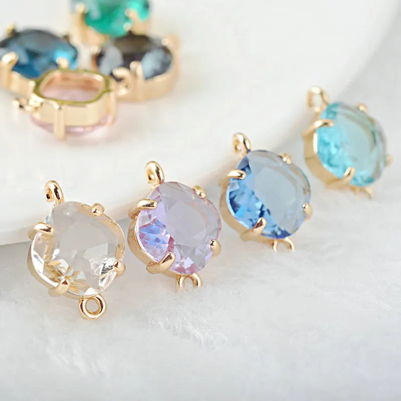(281)10PCS 17x11MM 24K Champagne Gold Color Brass and Glass 2 Holes Square Connect Charms Pendants Jewelry Findings Acce