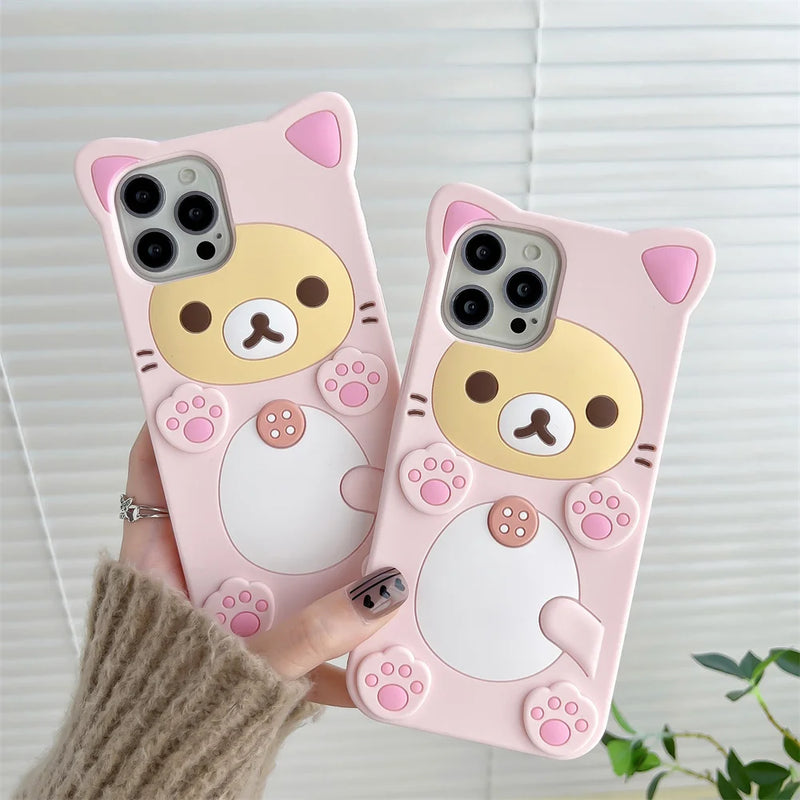 Cute Rilakkuma Bear For iPhone 17 Pro max 16 15 14 13 12 Mini 11 Pro Max Xs XR 6 7 8 Plus SE Kawaii Cat Silicone Soft Co