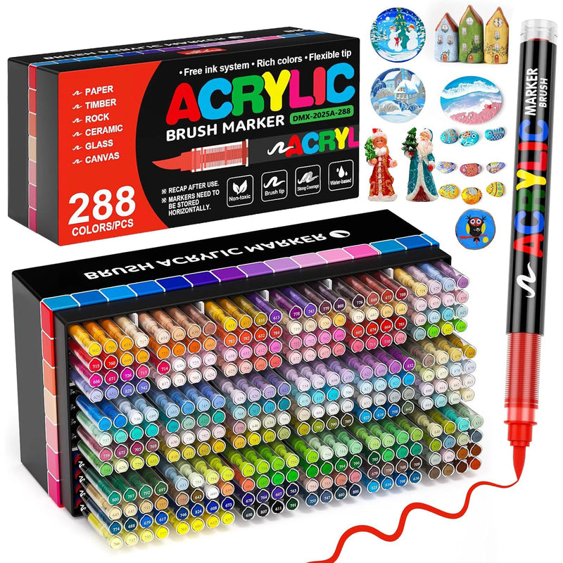 12-366 Colors Acrylic Marker Set Waterproof Acrylic Brush Marker Professional Acrylic Painting Marker DIY Art Supplies