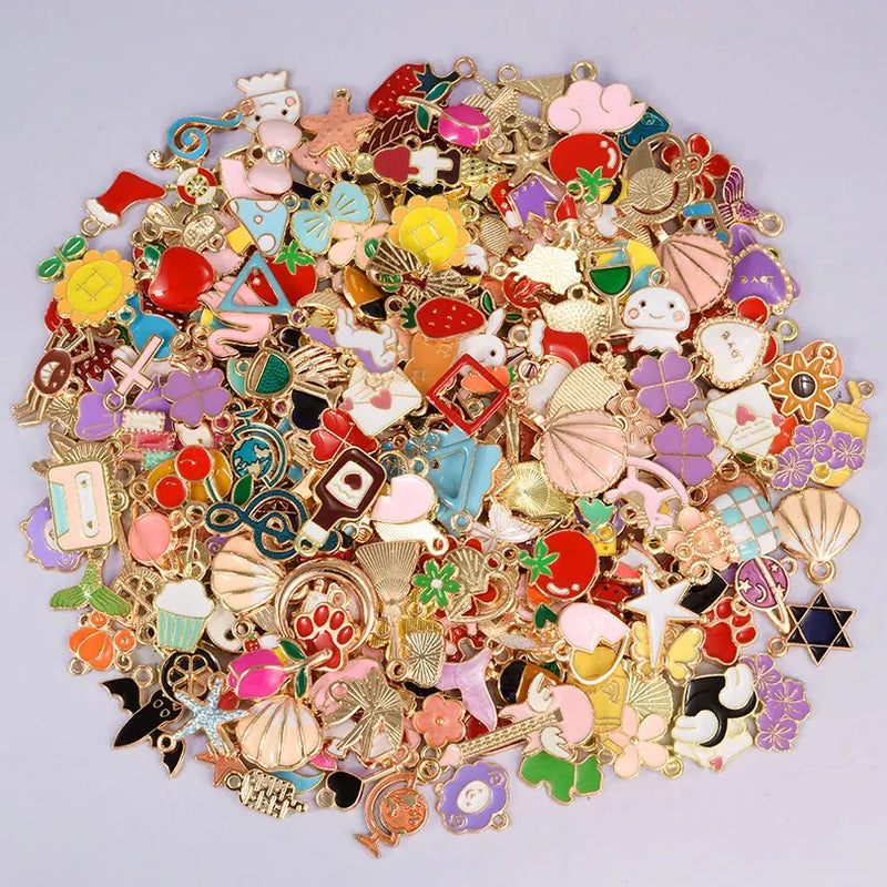 30/60/100pcs Random Mix Enamel/Drip Oil Charms For Jewelry Making Bulk Trinkets Charm Flower Heart Animal Bag Charm DIY