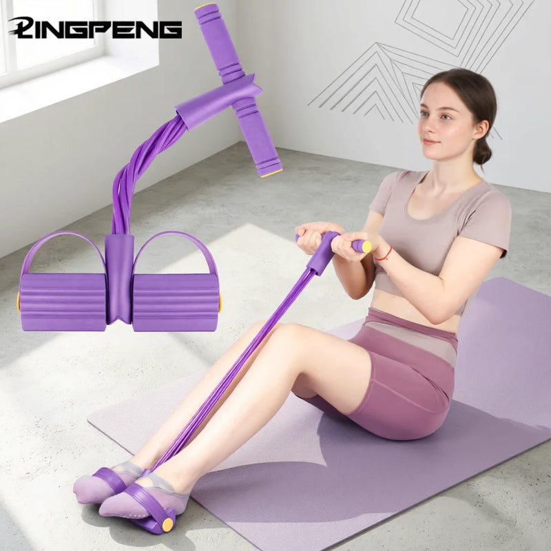 Multi-Functional Four-Tube Pedal Tensioner Yoga Elastic Band Home Fitness Equipment Abdominal Strengthening Tension Rope