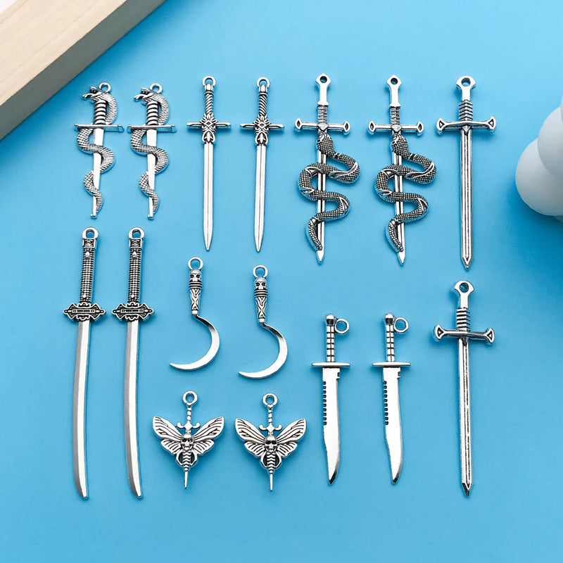 16/20pcs Vintage Style Mixed DIY Alloy Creative Sword And Other Style Weapon Shape Charm For DIY Jewelry Making Accessor