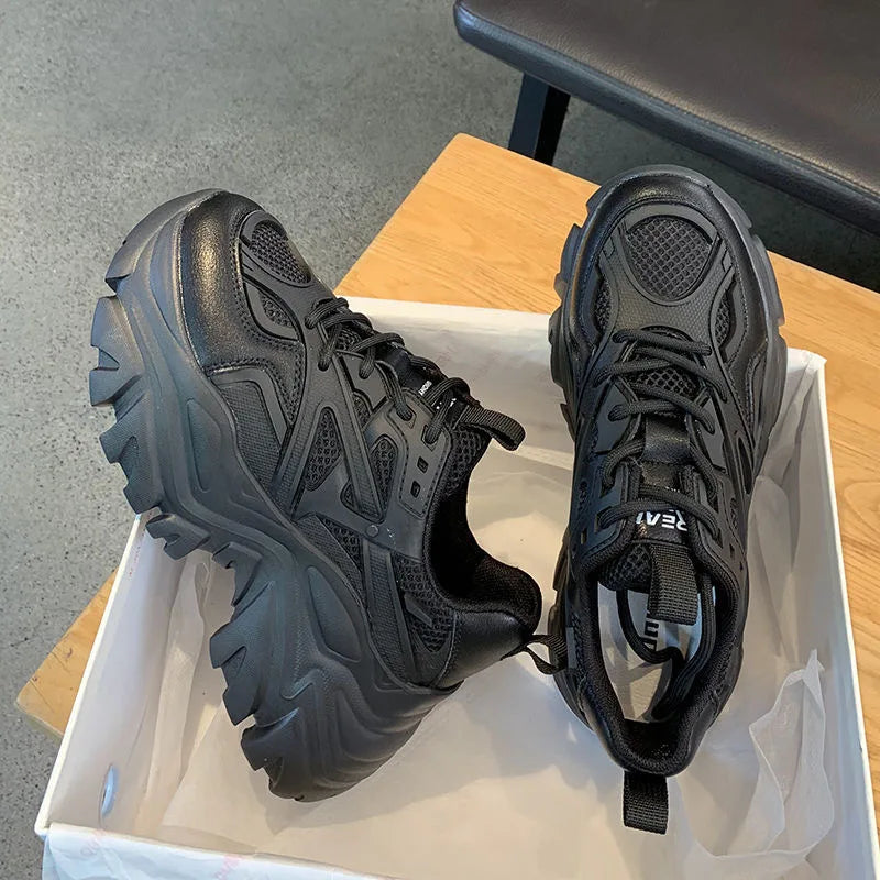Women New Fashion Platform Sport Shoes Women 2024 New Summer Black Casual Chunky Sneakers Women Mesh Leather Platform Sh