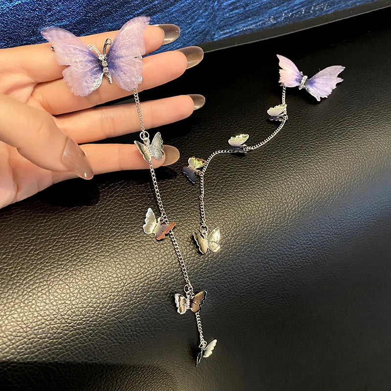 1pair Sweet Purple Butterfly Hairpins Korean Metal Tassel Hair Clips for Women Headwear Side Clip Cute Princess Hair Acc