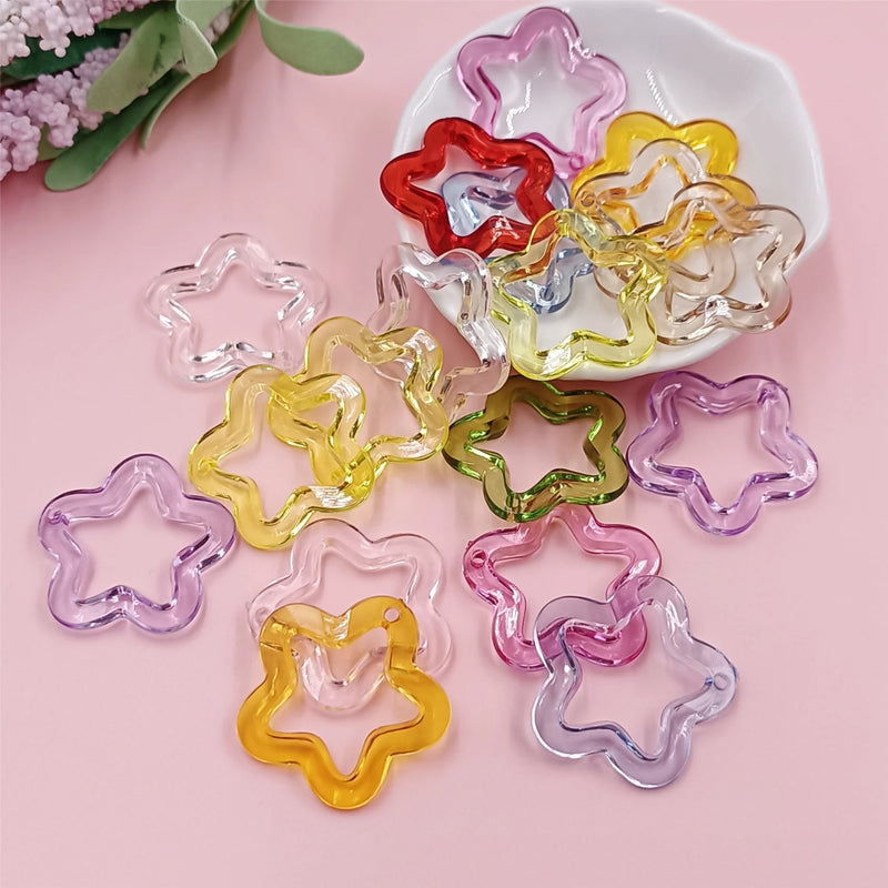 10Pcs 30mm Acrylic Transparent Hollow Star Loose Beads DIY Jewelry Pendant Keychain Windbell Handmade Fashion Accessorie