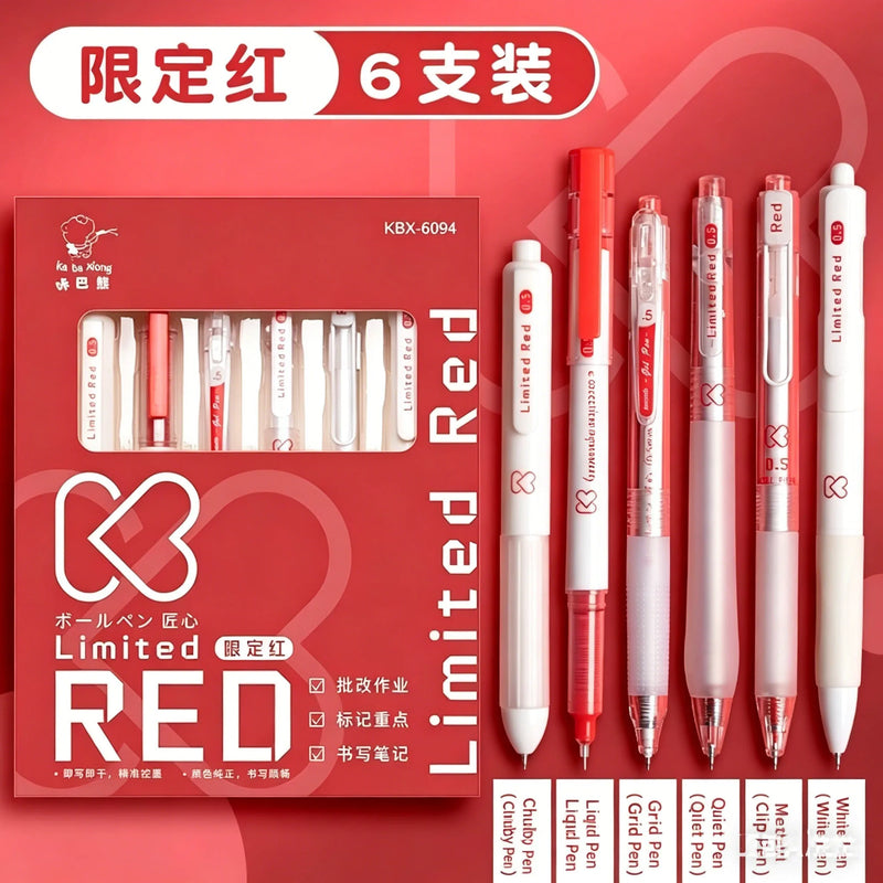 6Pcs Limited Red Gel Pens 0.5mm Quick Dry Smooth Red Ink for Grading, Note Taking, School & Office