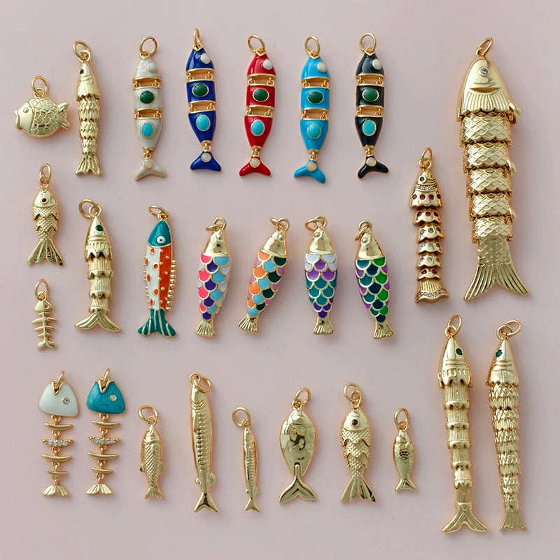 Cute Fish Charms For Jewelry Making Supplies Bohemian Animal Dijes Gold Color Accessories Diy Earring Bracelet Necklace