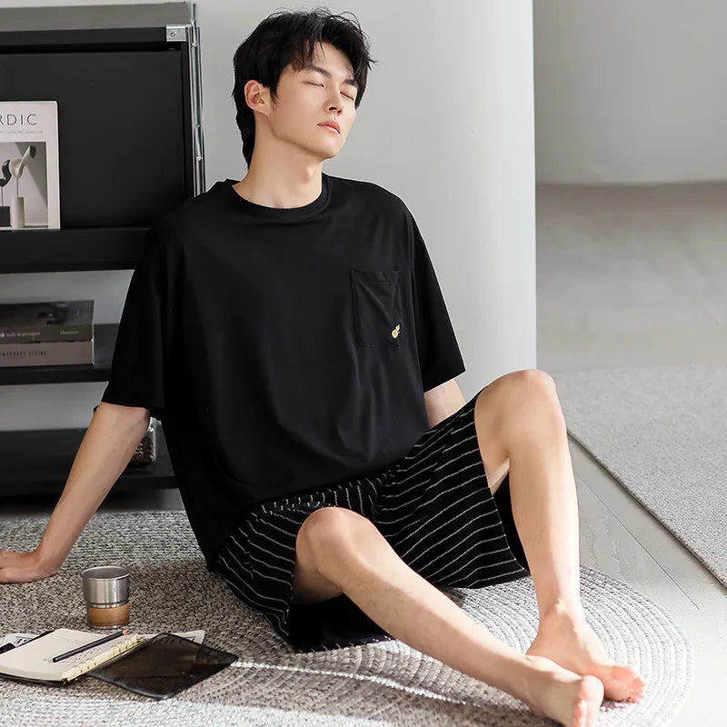 Modal Men's 2-Piece Summer Pajamas Homewear Short-Sleeved Shorts Set Plus Size Loose Underwear Men's Pajama Set Hombre P