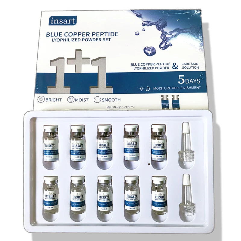 Blue Copper Peptide Lyophilized Powder Set Moisturzing Whitening Face Serum Anti Wrinkle Smooth Tender SkinCare Brighten