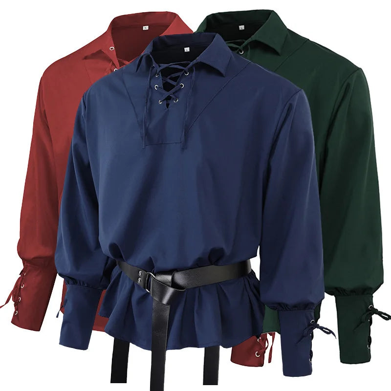 Men's Vintage Medieval Pirate Costume Style Loose-Fitting Polo Shirt for Performances