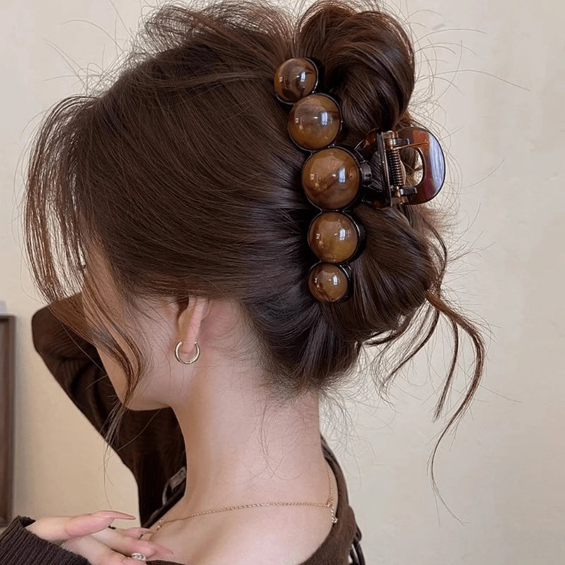 1pc Fashion Pearl Large Simple Elegant Acrylic Hair Claw Hairpin, Suitable For Party, Commute, Outfit Matching, Hair Acc