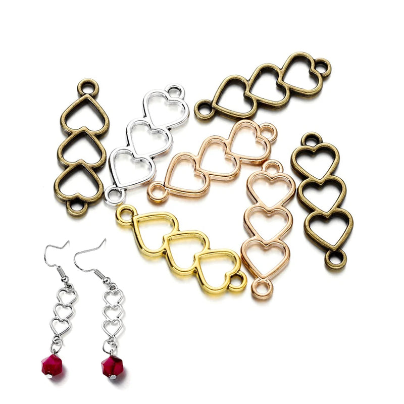 30Pcs/Lot 8x24mm Alloy Heart Shape Charms Hollow Heart Earrings Pendant Connector for DIY Earrings Jewelry Making Access
