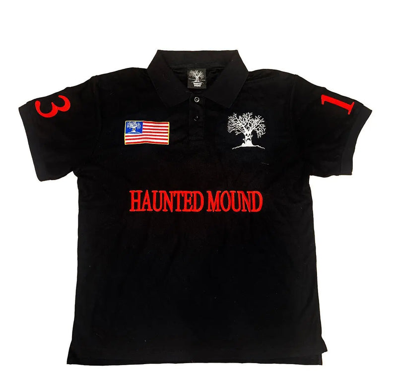 Haunted Mound Polo Shirt America Retro Street Hip Hop Short Sleeve Shirt Y2k Men Casual Embroidery Cotton Top Baseball C