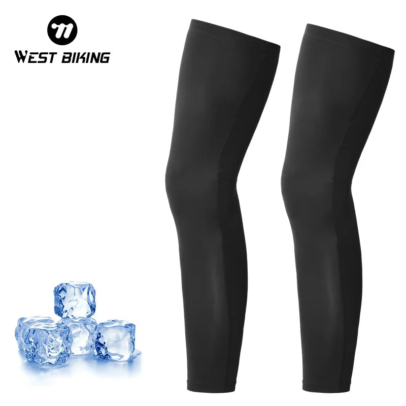 WEST BIKING Ice Silk Cycling Leg Sleeves Cool Breathable Men Women Outdoor Sports Running Fitness Anti-UV Leg Protection