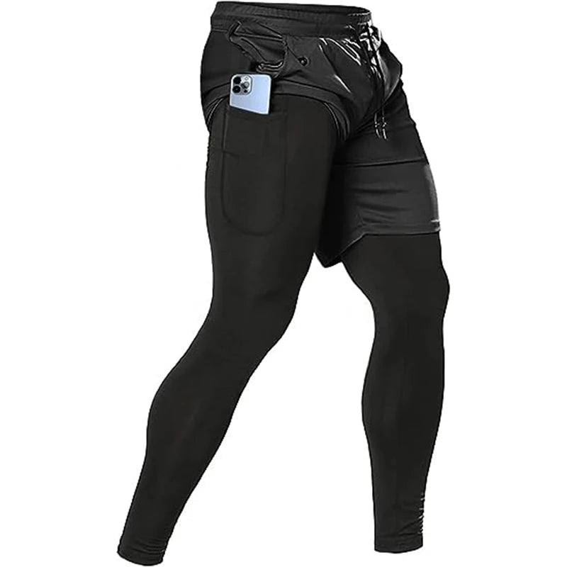 Men's Sport Pants 2 in1 Training Athletic Tracksuits Sportswear Workout Male Jogging Trousers Gym Fitness Running Pants