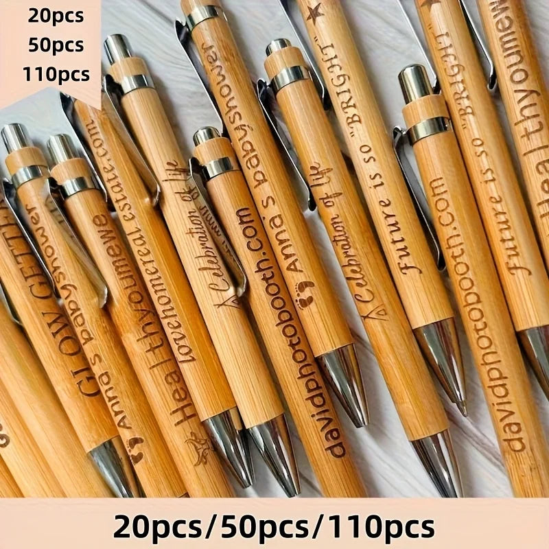20/50/110PCS Customizable Bamboo Ballpoint Pens Smooth Writing Ideal for School Teachers Offices Advertising Promotional