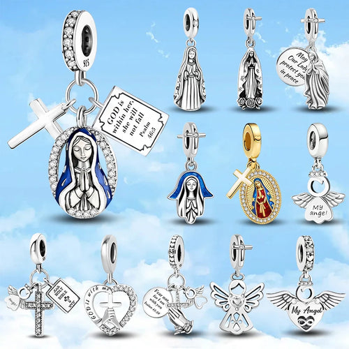 925 Sterling Silver The Bible Cross Sun Moon Blue Series Charms Beads Fit for Women Bracelets DIY High Quality Fine Jewe