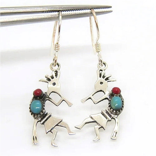 Vintage Ethnic Tribe Design Synthetic Turquoise Silvery Hook Earrings for Women Fashion Unique Festival Celebration Jewe