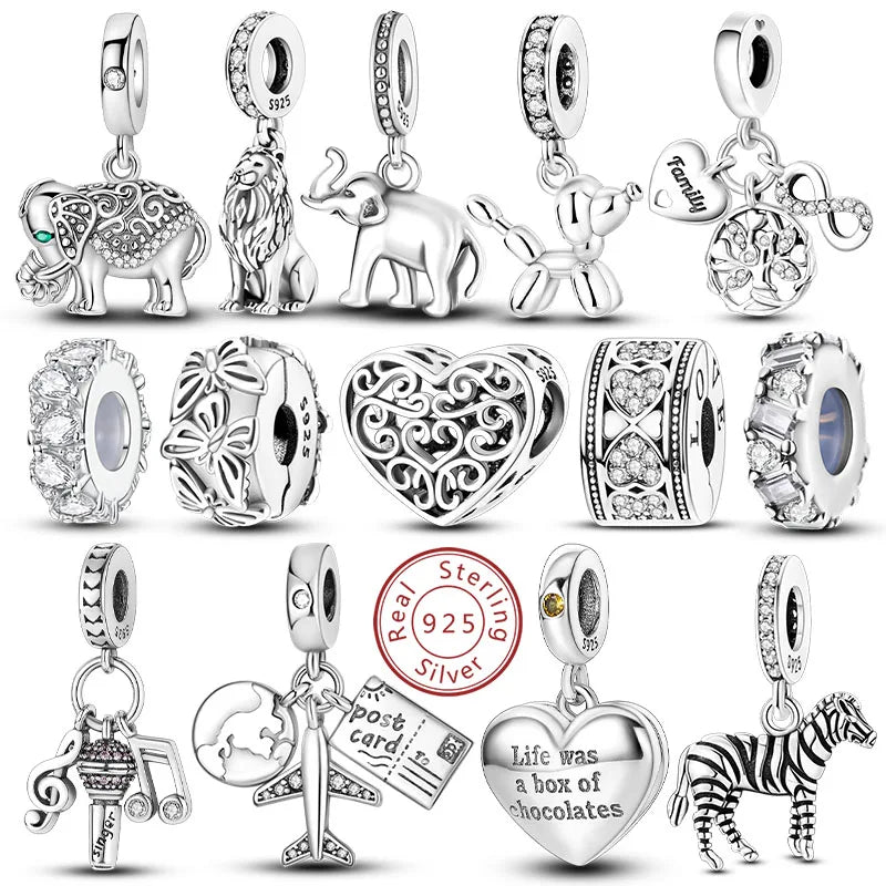 925 Sterling Silver Charms Beads Pendant Tree of Life Dog Elephant Love Heart Charm Fit Original Bracelet DIY Women Jewe