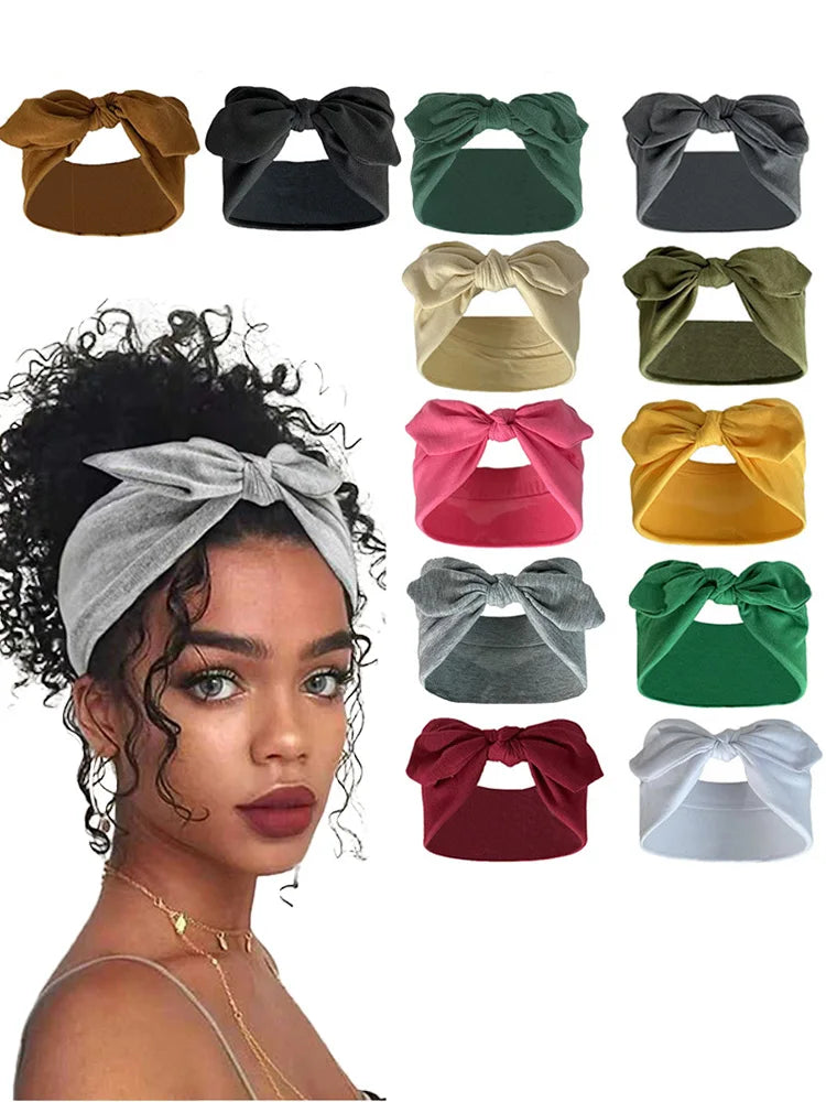 Cute Solid Color Bowknot Headband Set, Bow Detail, Ultra-Wide Chic Elastic Headbands, Suitable for Outdoor Activities