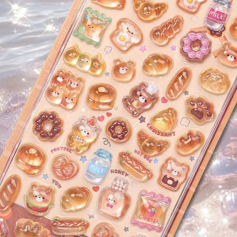 300Pcs Kawaii Cartoon 3D Relief Sticker Cute Crystal Jelly Patch for Mobile Phone Case Mirror Scrapbook Journal Animal D