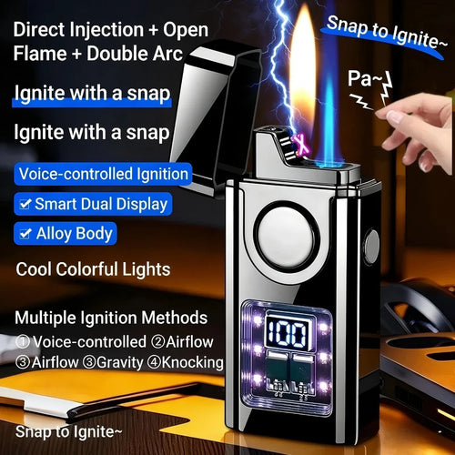 Creative lighter black technology intelligent voice control open flame arc direct charging three kindsof fire induction