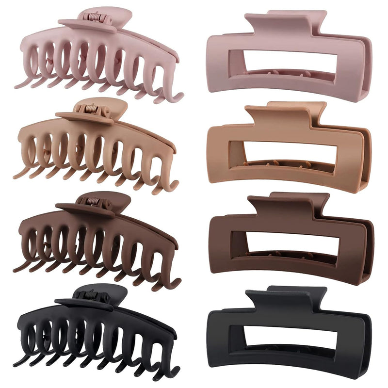 TOCESS Big Hair Claw Clips for Women - Neutral Large Claw Clip for Thin Thick Curly Hair 90'S Strong Hold 4.33 Inch Nonslip Matte Jumbo Hair Clips (8 Pcs)
